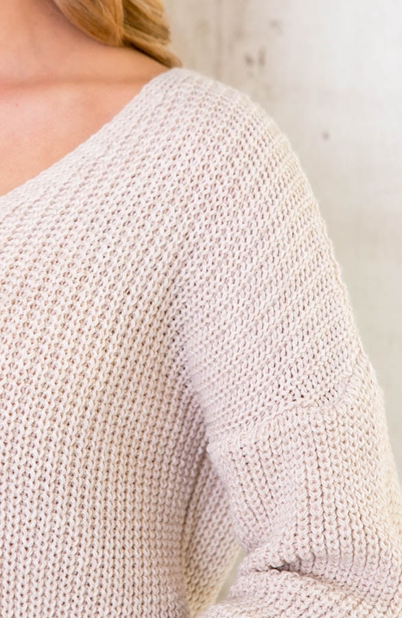Gebreide Basic V-trui Beige – shoparchief, foto 11