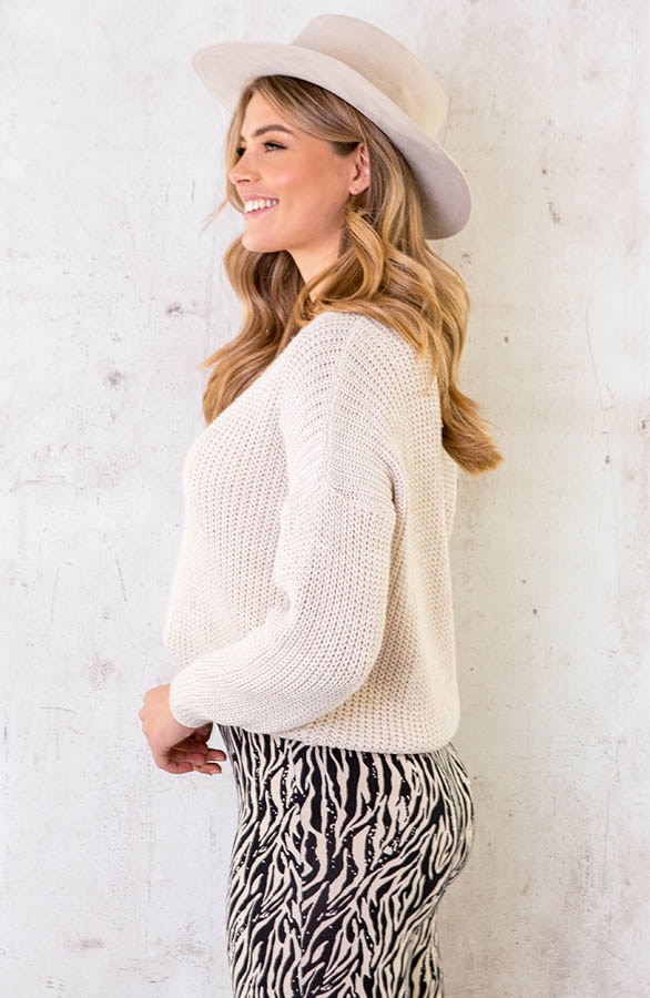 Gebreide Basic V-trui Beige – shoparchief, foto 9