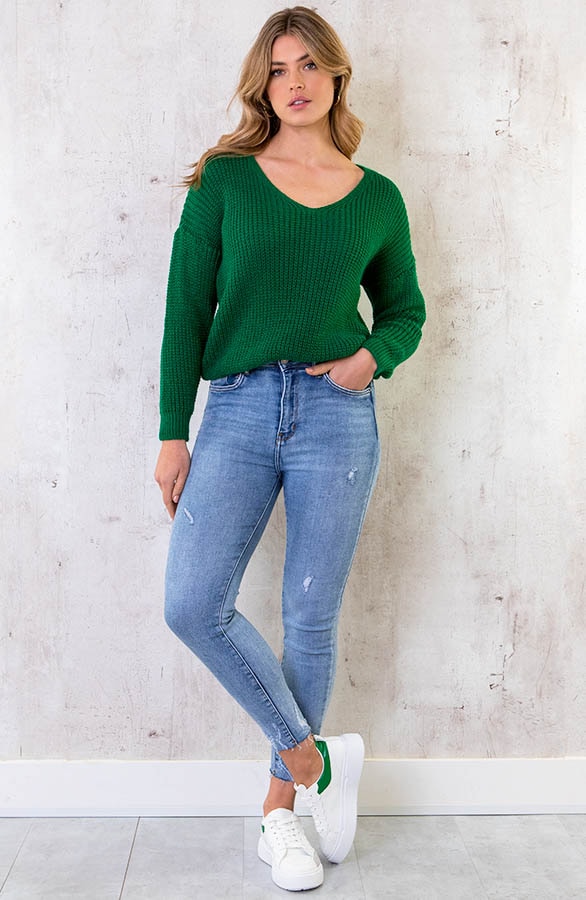 Gebreide Basic V-trui Bright Green – shoparchief, foto 6