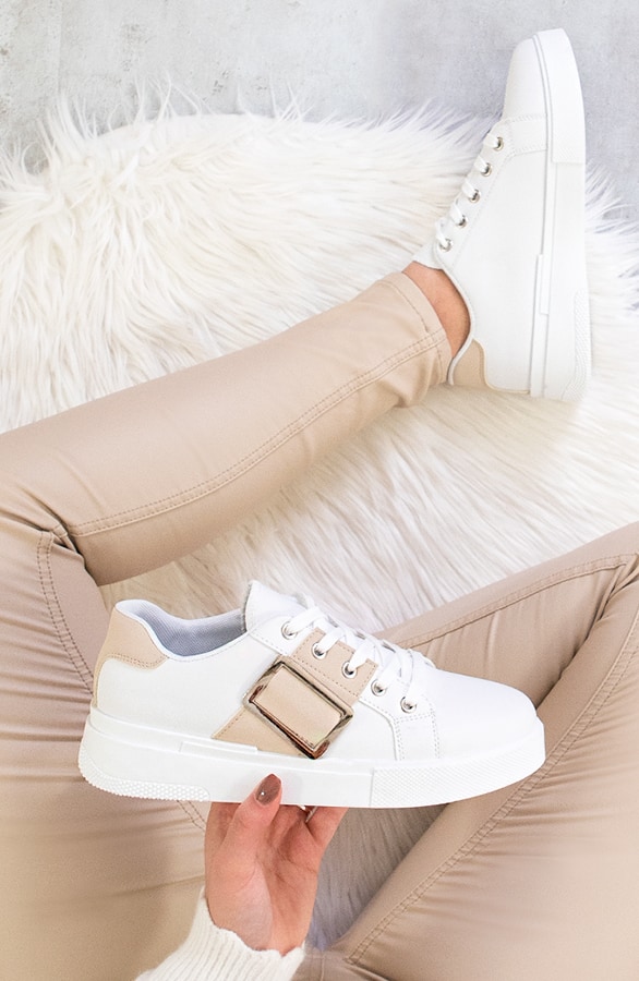 Gesp Sneakers Wit Beige – shoparchief