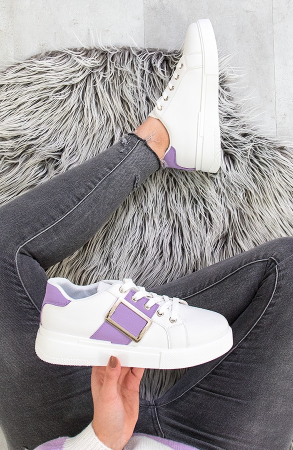 Gesp Sneakers Wit Lila – shoparchief