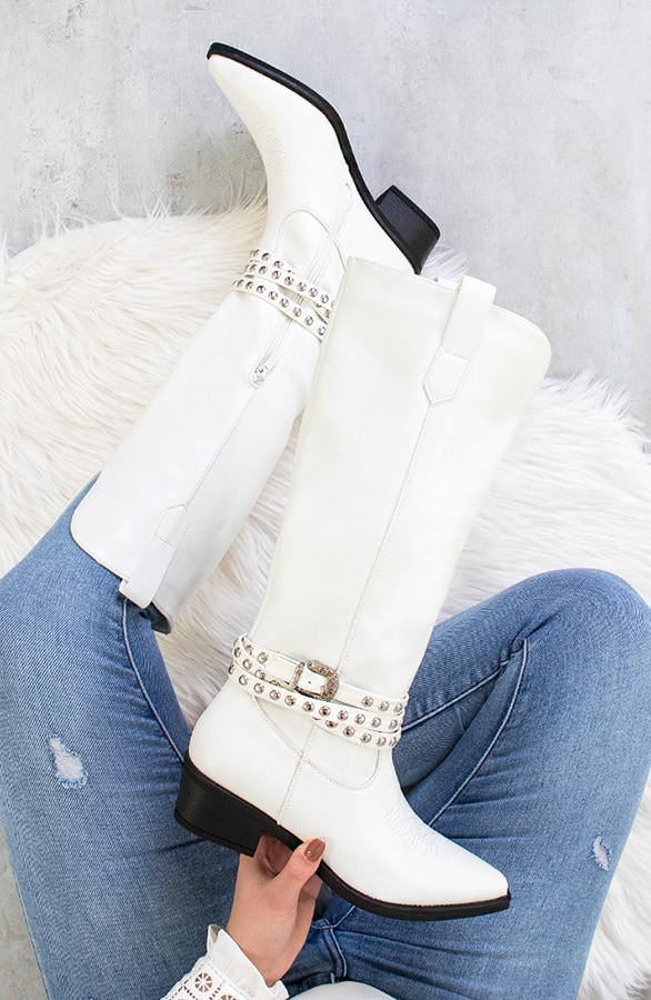 Hohe Cowboystiefel Studs Weiß, Shoparchiv