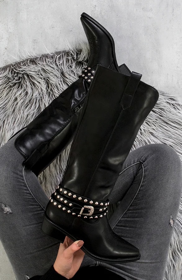 Hoge Cowboylaarzen Studs Zwart – shoparchief