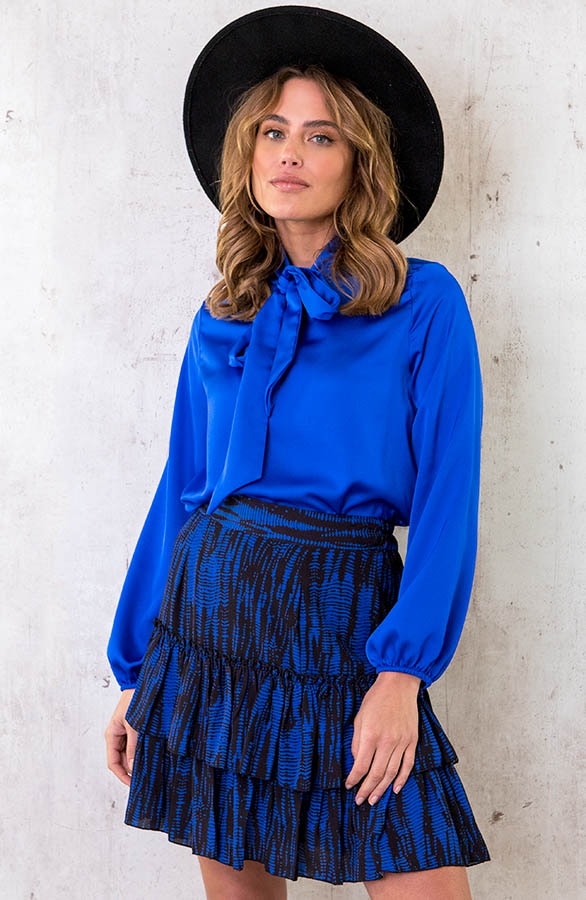 Satijnen Strik Blouse Kobalt – shoparchief