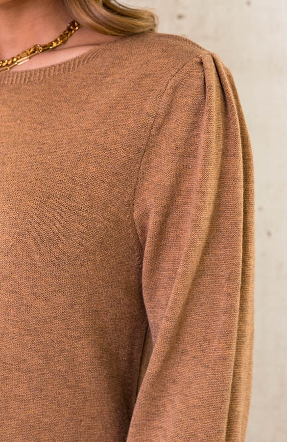 Knitted Jurk Met Pofmouwen Camel – shoparchief, foto 5