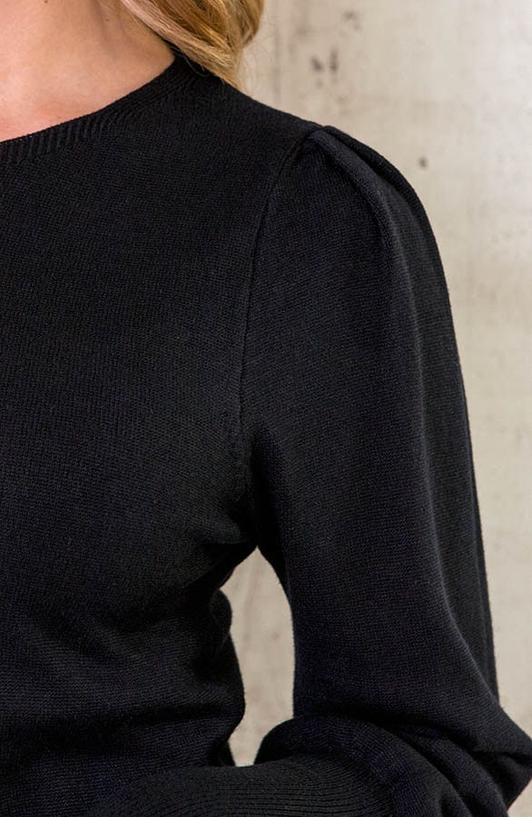 Knitted Jurk Met Pofmouwen Dames Zwart – shoparchief, foto 5