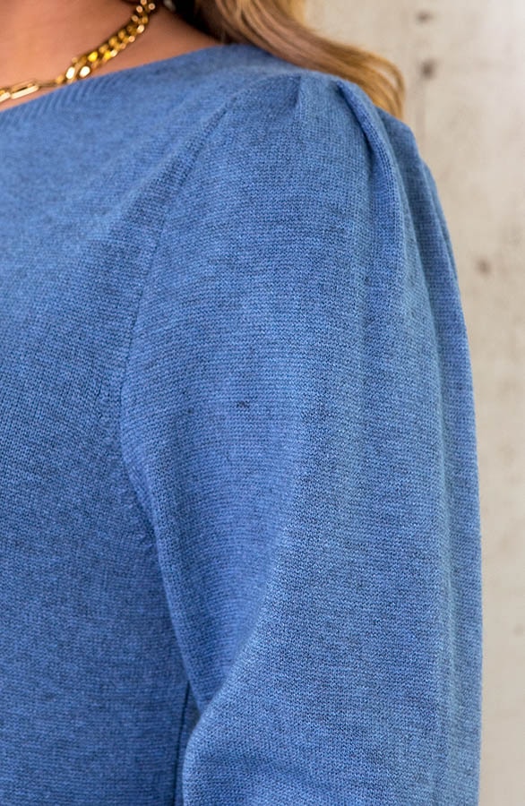 Knitted Jurk Met Pofmouwen Jeansblauw – shoparchief, foto 5