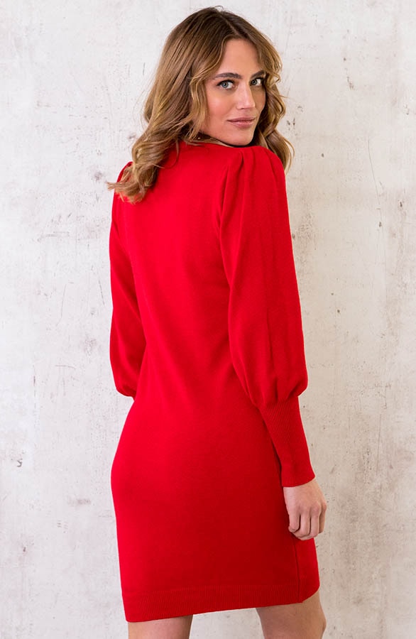 Knitted Jurk Met Pofmouwen Rood – shoparchief, foto 4
