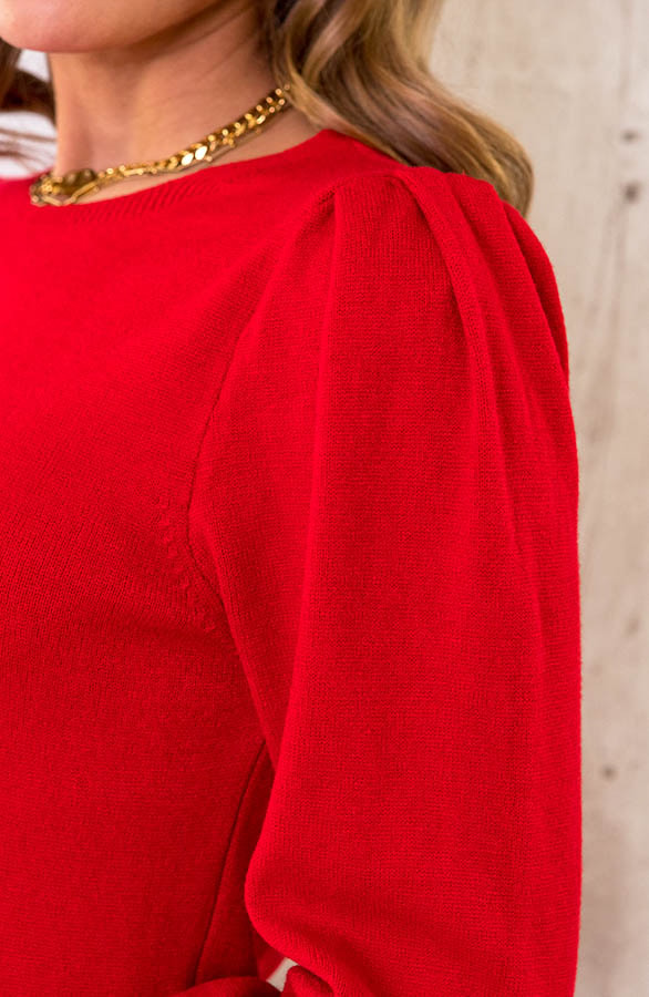 Knitted Jurk Met Pofmouwen Rood – shoparchief, foto 5