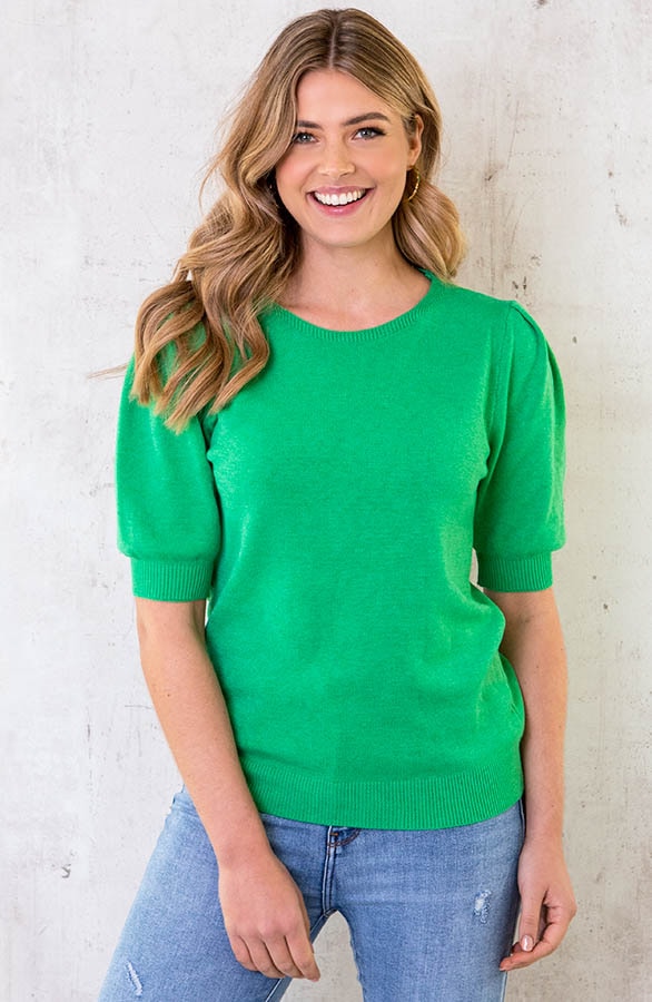 Knitted Top Met Pofmouwen Bright Green – shoparchief