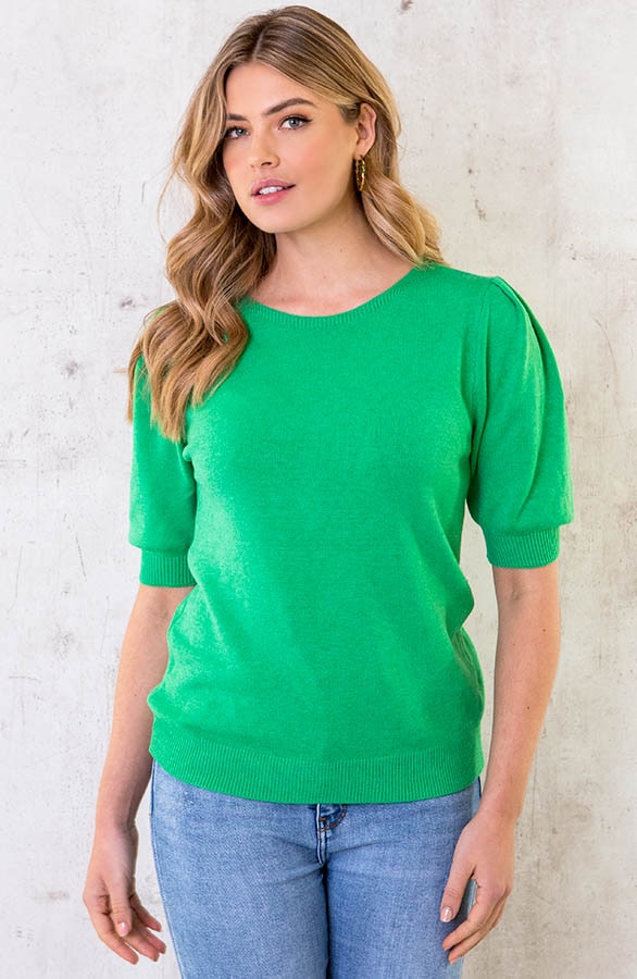 Knitted Top Met Pofmouwen Bright Green – shoparchief, foto 2