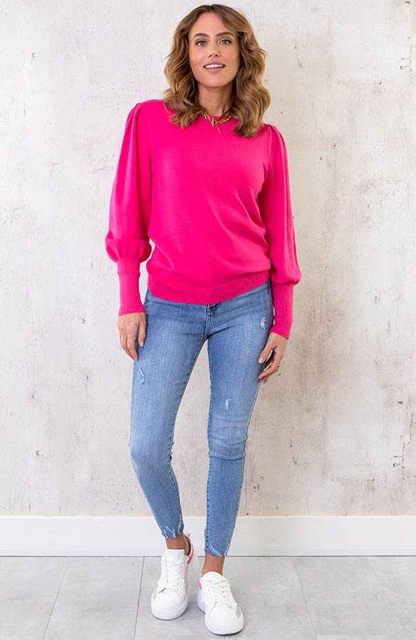 Knitted Trui Met Pofmouwen Fuchsia – shoparchief, foto 6