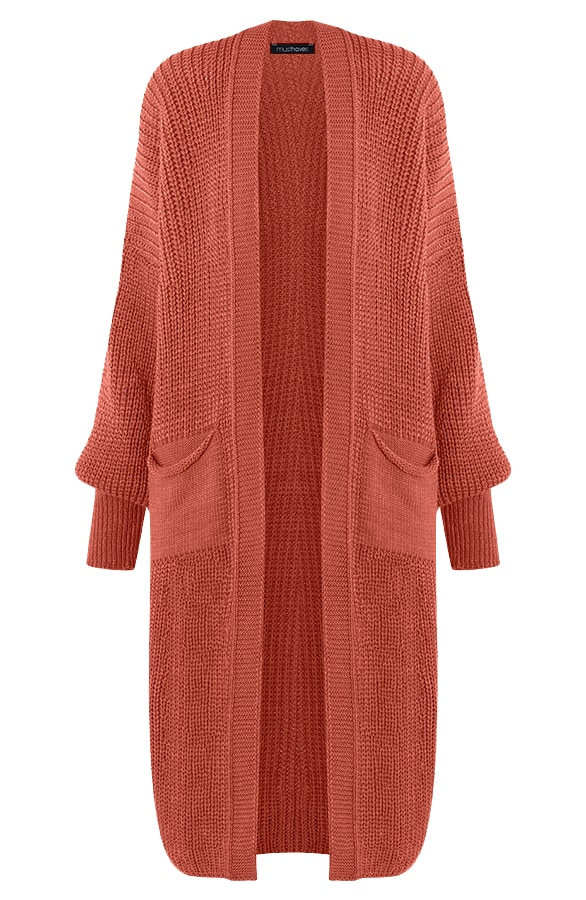 Lang Gehaakt Pocket Vest Dust Koraal – shoparchief