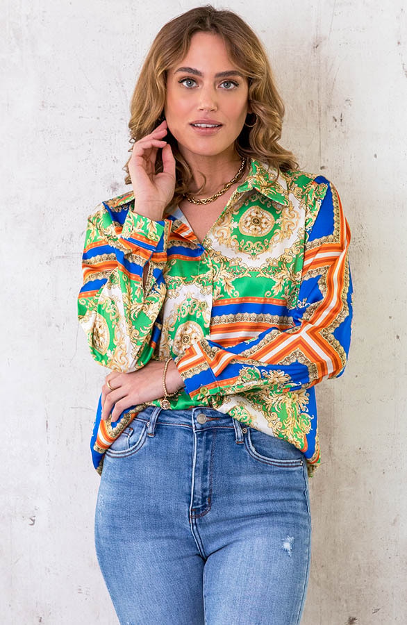 Luxury Print Blouse Bright Green – shoparchief, foto 2