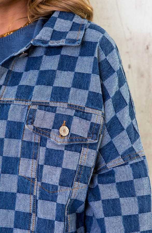 Oversized Denim Jacket Geblokt – shoparchief, foto 5