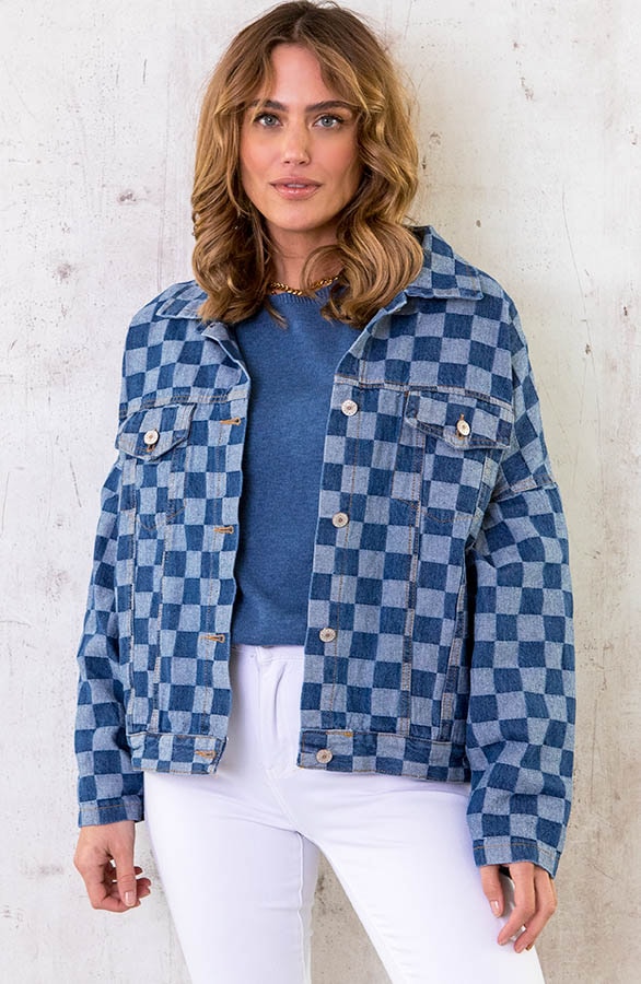 Oversized Denim Jacket Geblokt – shoparchief, foto 2
