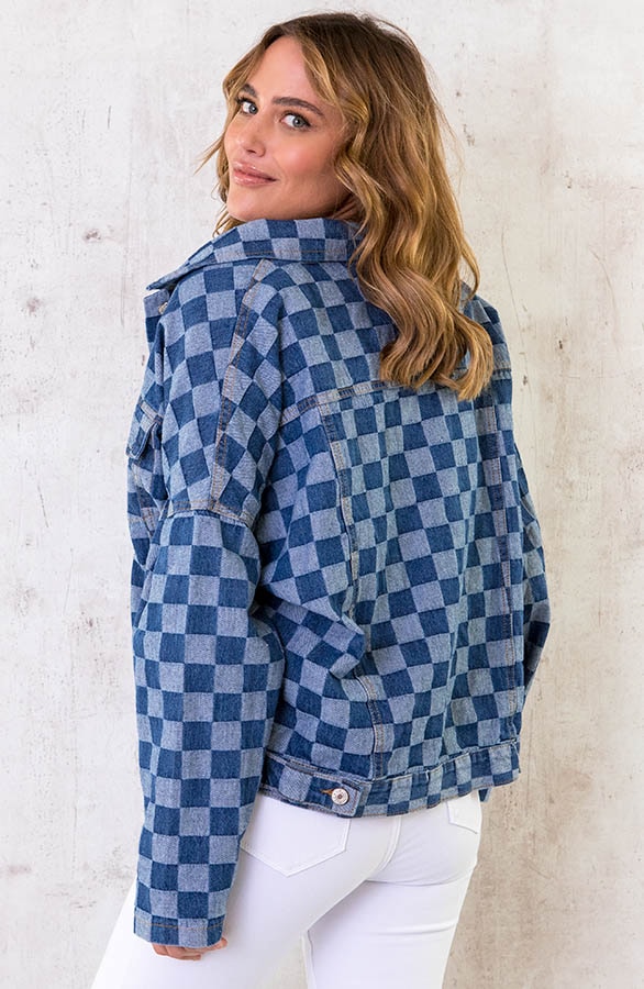 Oversized Denim Jacket Geblokt – shoparchief, foto 4