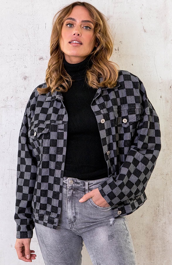 Oversized Denim Jacket Geblokt Black – shoparchief