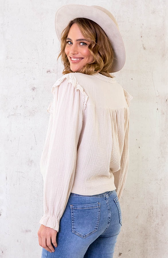 Oversized Katoenen Kanten Blouse Beige – shoparchief, foto 4