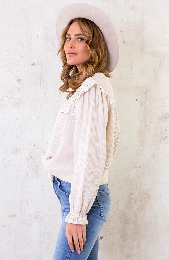 Oversized Katoenen Kanten Blouse Beige – shoparchief, foto 3
