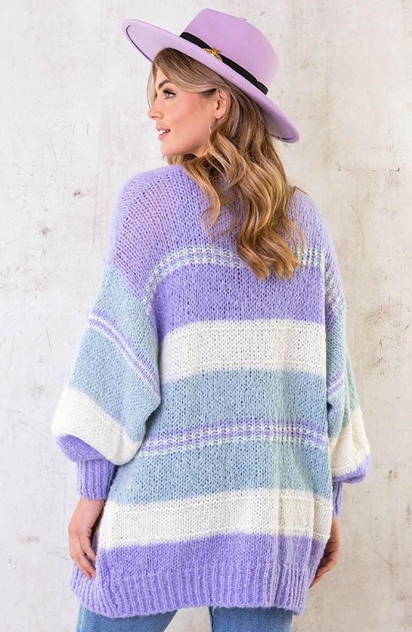 Oversized Knitted Strepen Vest Lila – shoparchief, foto 4