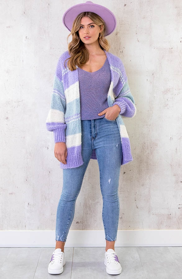 Oversized Knitted Strepen Vest Lila – shoparchief, foto 6