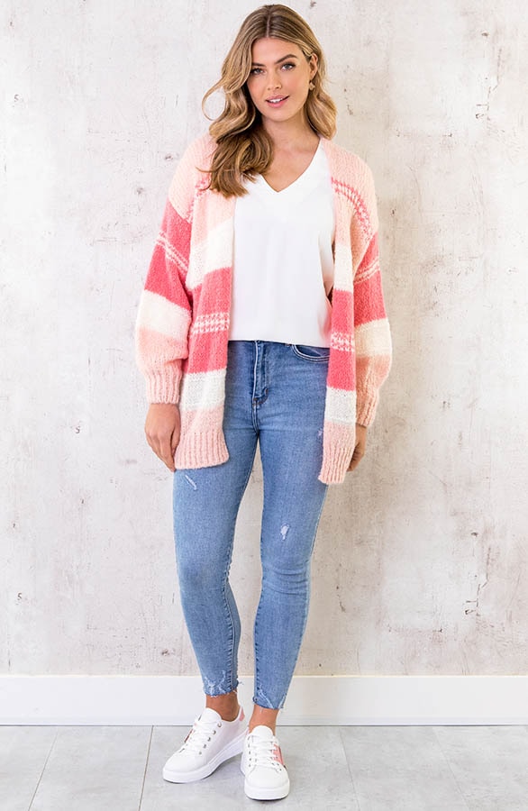 Oversized Knitted Strepen Vest Roze – shoparchief, foto 5