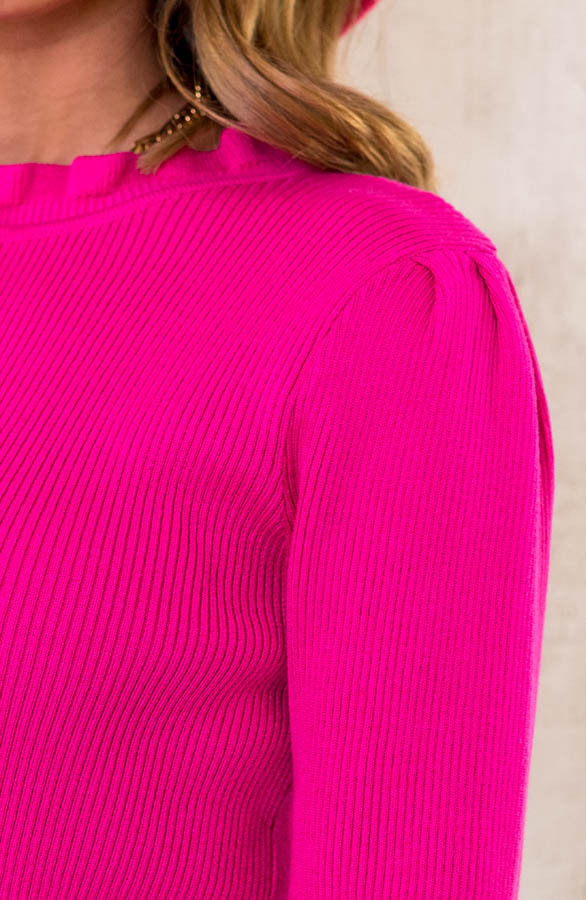 Ruffle Knopen Longsleeve Fuchsia – shoparchief, foto 6
