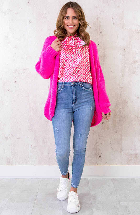 Satijnen Strik Blouse Print Roze – shoparchief, foto 6
