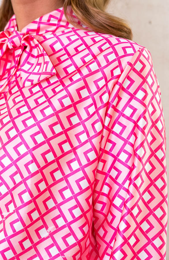 Satijnen Strik Blouse Print Roze – shoparchief, foto 5