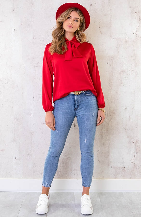 Satin Schleifen Bluse Rot, Shoparchiv, Foto 6