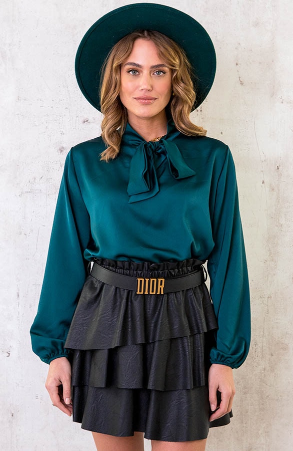 Satijnen Strik Blouse Smaragd – shoparchief, foto 2