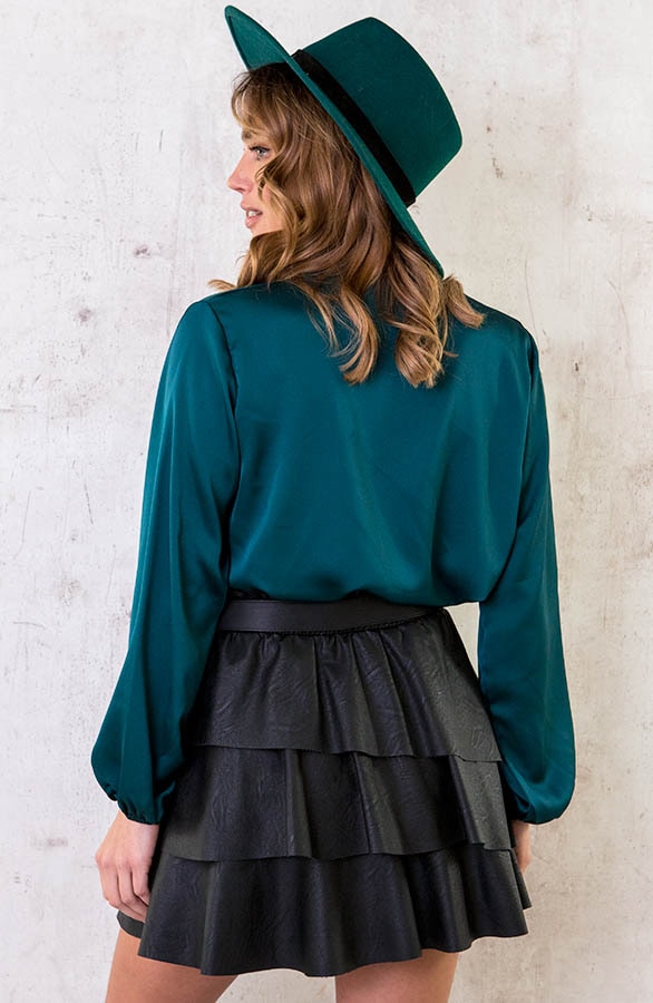 Satijnen Strik Blouse Smaragd – shoparchief, foto 4