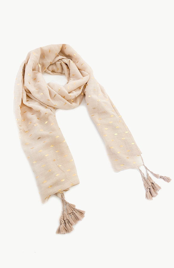 Sjaal Met Gouden Leaves Taupe – shoparchief