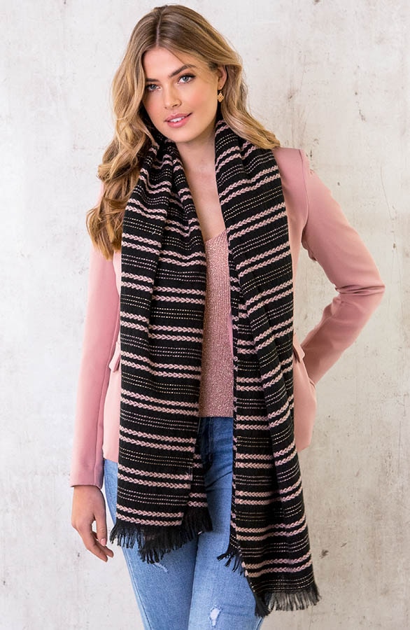 Sjaal Met Strepen Zwart Roze – shoparchief, foto 5