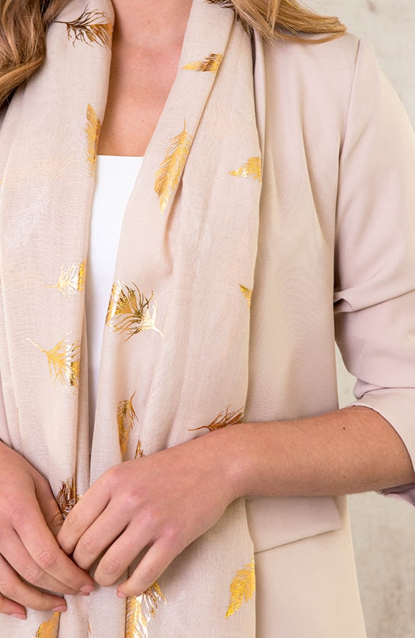 Sjaal Met Veren Taupe – shoparchief, foto 2