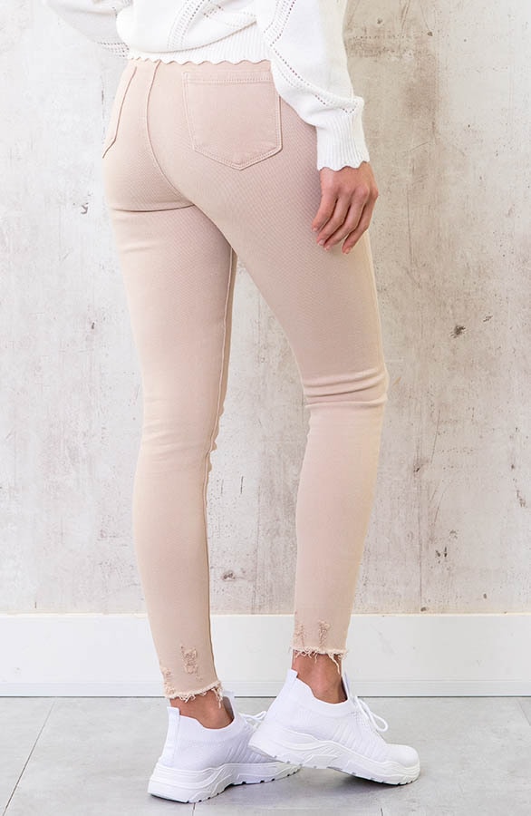 Skinny Jeans High Waist Damaged Beige – shoparchief, foto 3