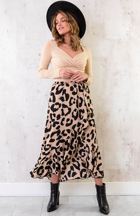 Panterprint Overslag Midi Rok Beige – shoparchief, foto 4