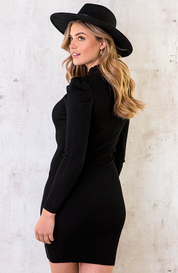 Stretch Pofmouwen Jurk Zwart – shoparchief, foto 4