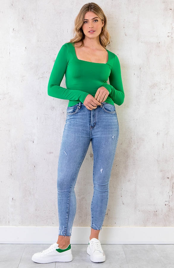 Stretch Top Met Vierkante Hals Bright Green – shoparchief, foto 6