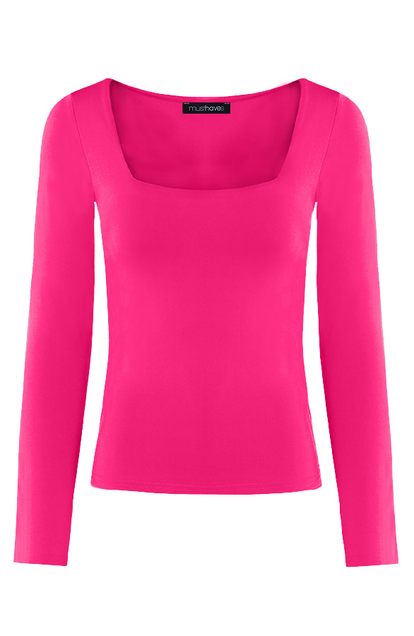 Stretch Top Met Vierkante Hals Fuchsia – shoparchief