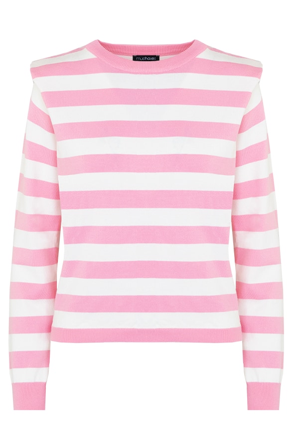 Trui met schouderdetail gestreept roze – shoparchief
