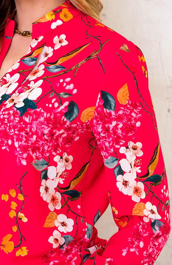 V-hals Bloemen Blouse Fuchsia – shoparchief, foto 5