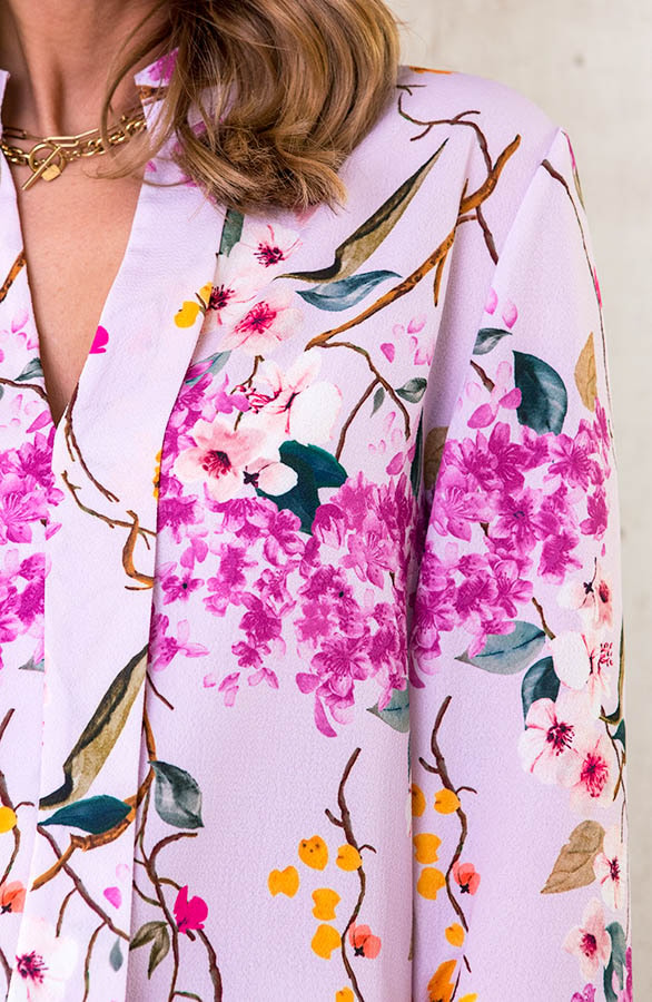 V-hals Bloemen Blouse Lila – shoparchief, foto 5