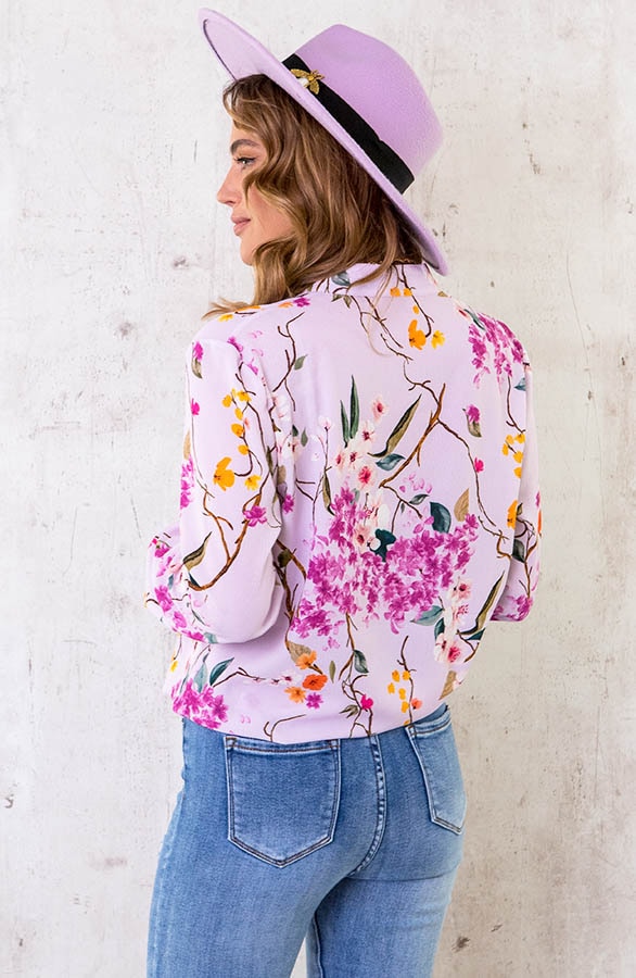 V-hals Bloemen Blouse Lila – shoparchief, foto 4