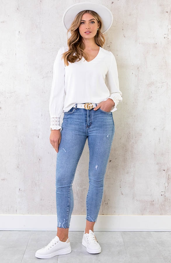 V-hals Blouse Deluxe Ecru – shoparchief, foto 6