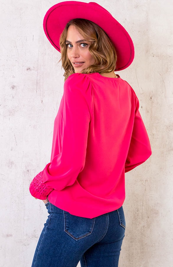 V-hals Blouse Deluxe Fuchsia – shoparchief, foto 4