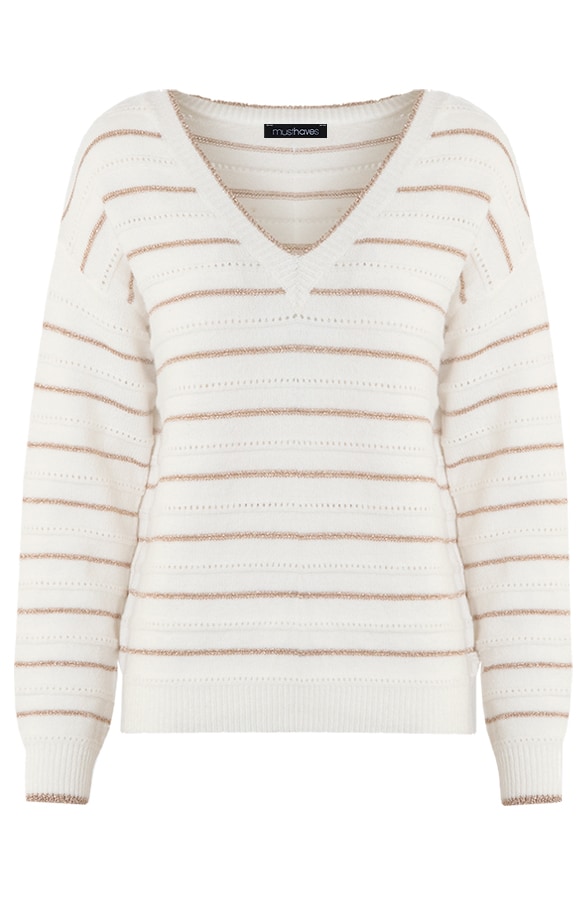 V-hals Strepen Lurex Trui Wit – shoparchief