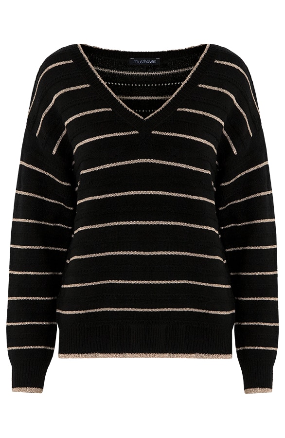 V-hals Strepen Lurex Trui Zwart – shoparchief