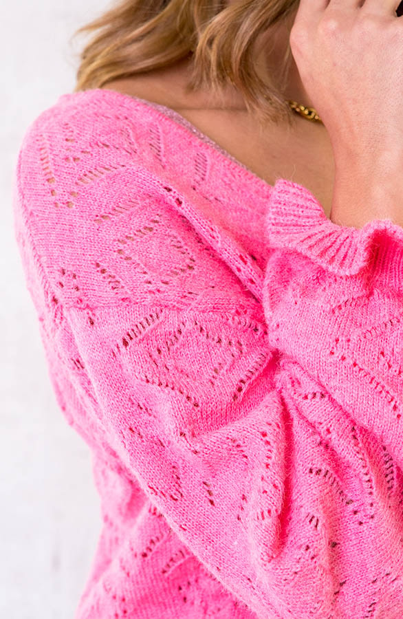 V-hals Trui Gehaakt Roze – shoparchief, foto 5
